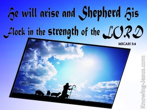 Micah 5:4 He Will Arise And Shepherd His Flock (blue)
