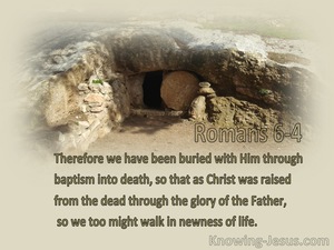 Romans 6:4 Buried into His Death and Raised to Newness of Life (beige)