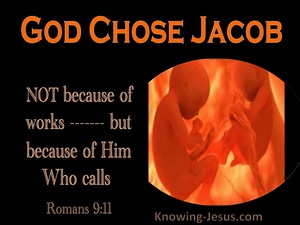 Romans 9:11 God's Choice, Not Because Of Works (orange)