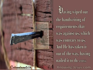 Colossians 2:14 He Has Taken It Out Of The Way And Nailed It To The Cross (brown)