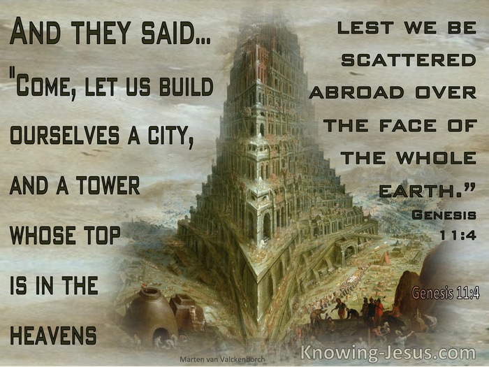 Genesis 11:4 Come Let Us Build A Tower Lest We Be Scattered (beige)