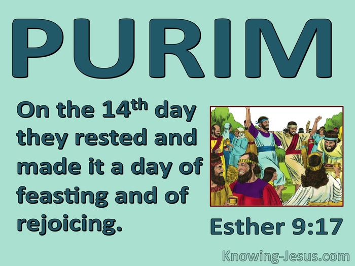 Esther 9:17 Purim On 14th Day Of Adar (aqua)