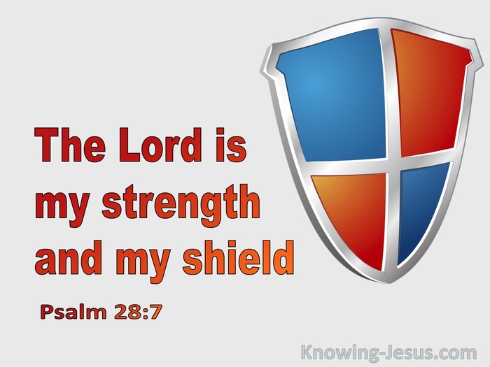 Psalm 28:7 The LORD is my strength and my shield; my heart trusts in Him,  and I am helped. Therefore my heart rejoices, and I give thanks to Him with  my song.