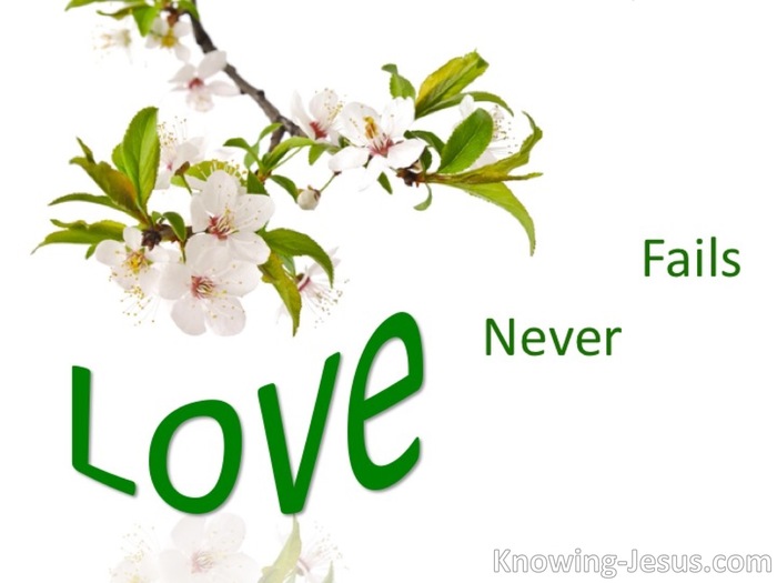 1 Corinthians 13:8 Love Never Fails (green)