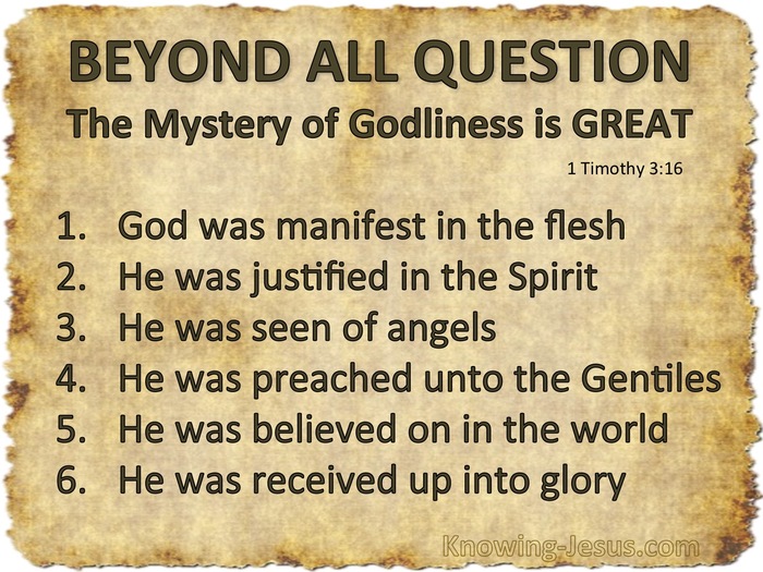 1 Timothy 3:16 Great Is The Mystery Of Godliness (beige)