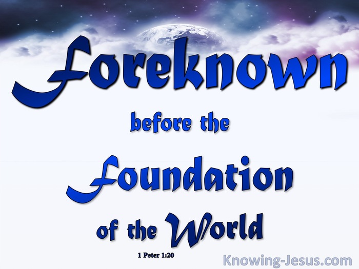 1 Peter 1:20 Foreknown Before The Foundation Of The World (blue)