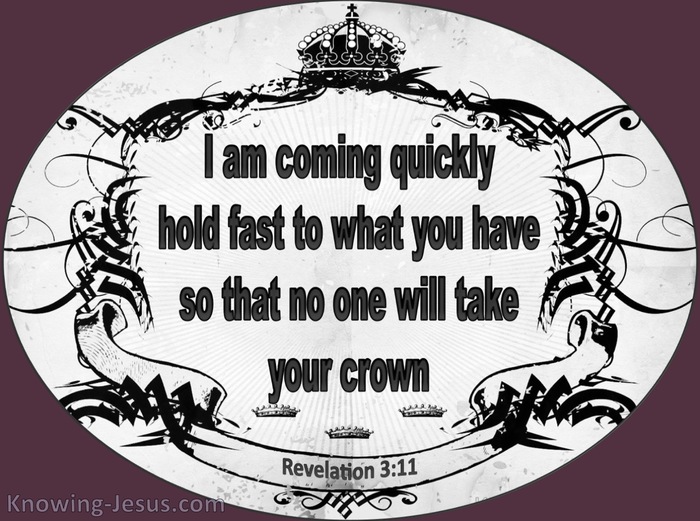 Revelation 3:11 Hold Fast Let No One Steal Your Crown (purple)