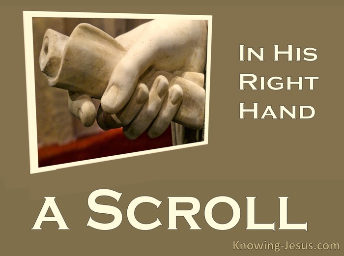 Revelation 5:1 In His Right Hand A Scroll (cream)